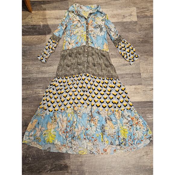 TAJ by Sabrina Crippa Button Down Maxi Dress Small Viscose Patchwork Cottage 180 - Picture 4 of 11